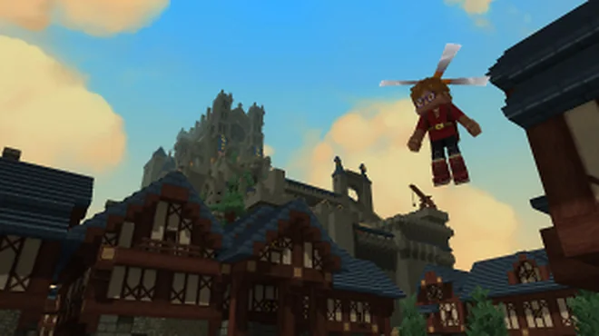 Detailed Hytale village with rounded roofs and structures, illustrating voxel shape planning